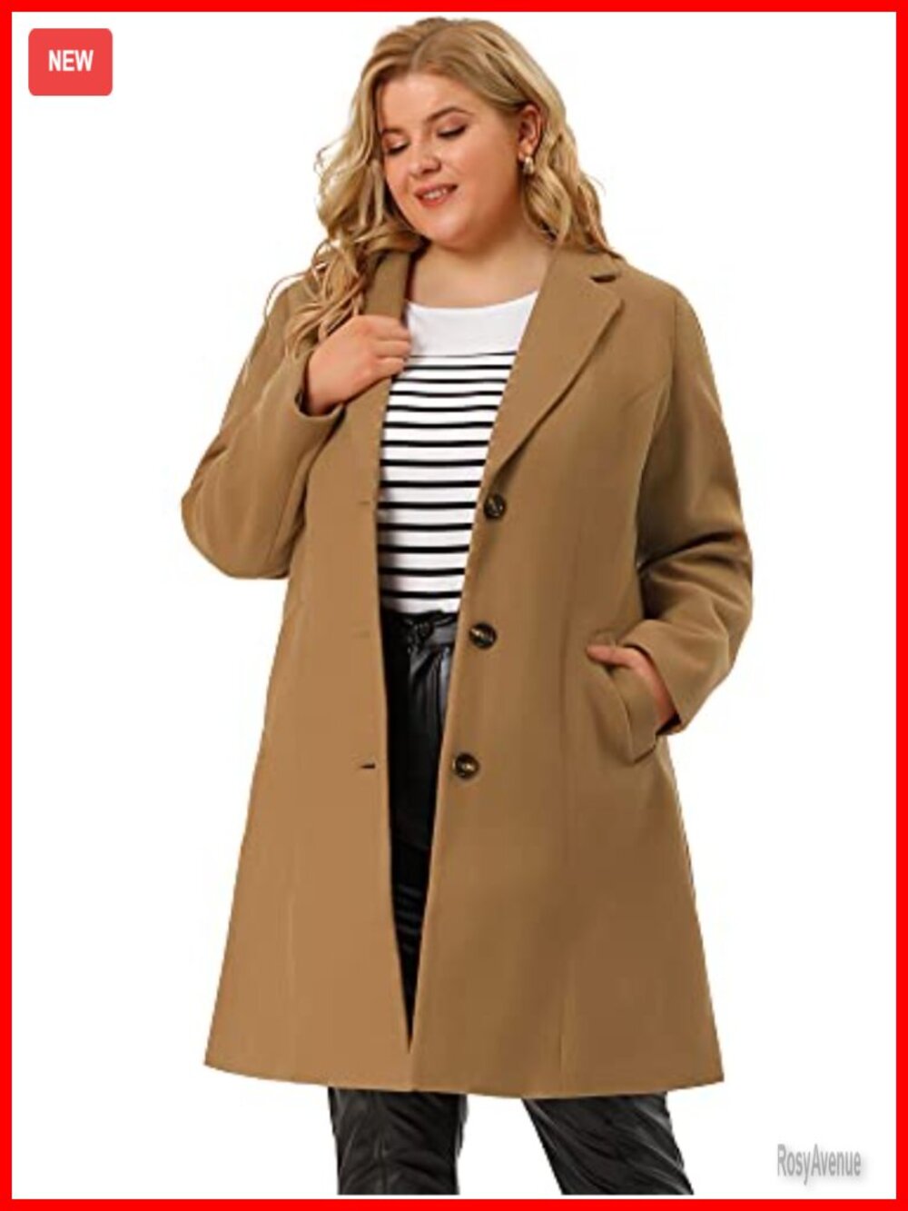Women Plus Size Long Single Breasted Winter Peacoat Turn Down Collar Coat